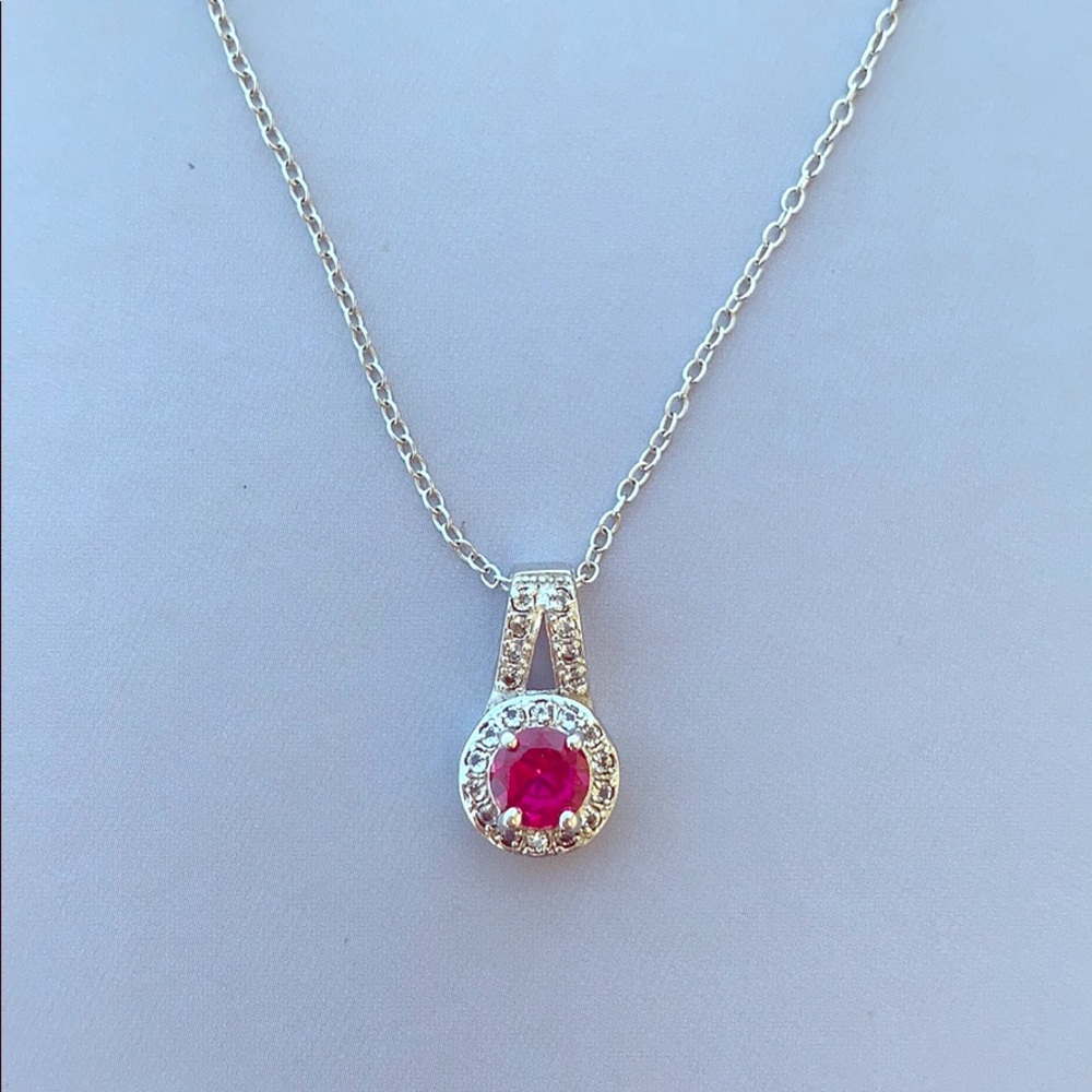 Ruby Necklace With Sterling Silver Setting - image 1